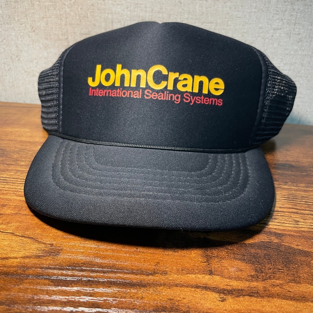 Vintage John Crane International Sealing Systems Trucker Hat Black Snapback Mesh